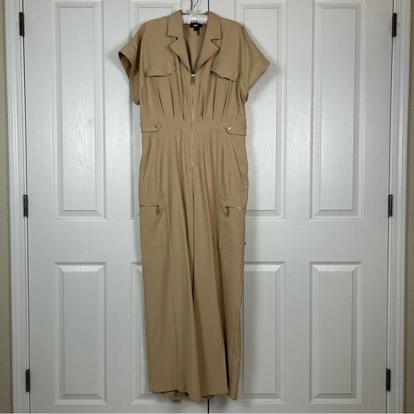 DKNY Jumpsuit Camel Size 14 Gold Hardware Wide Leg Relaxed Fit - Picture 1 of 10